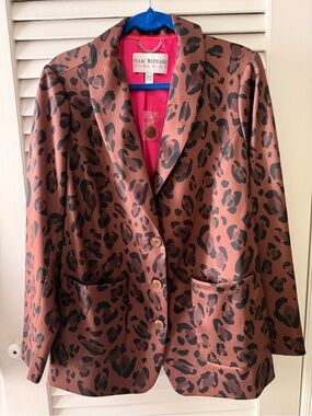 Isaac Mizrahi Pink-Brown Leopard Satin Blazer